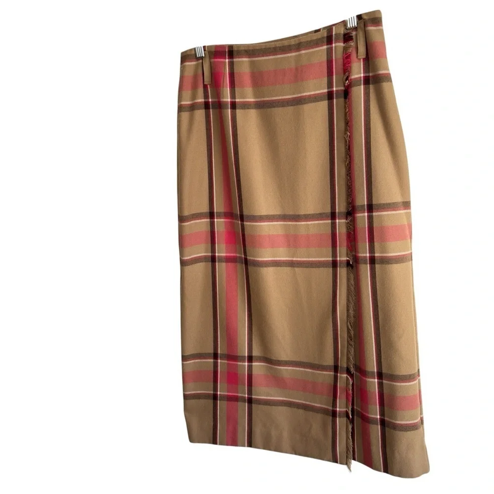 Vintage Evan-Picone Maxi Skirt Womens Size 6 Plaid Faux Wrap Fringe Fully Line